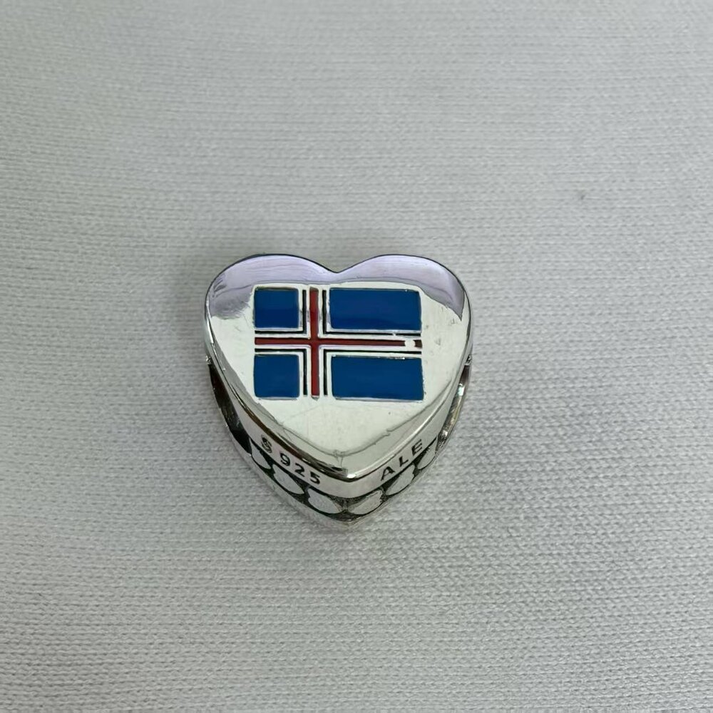 Pandora ICELAND Flag I Love ICELAND Exclusive Heart Charm, S925 Silver Jewelry